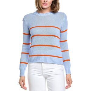 Hannah Rose Womens Stripe Cashmere-Blend Sweater, Blue